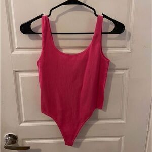 Vibrant Pink Women's Ribbed Bodysuit